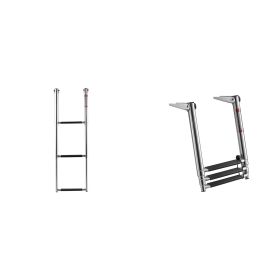 Boat Ladder, 3 Steps, Stainless Steel Telescoping Folding Swim Deck Ladder for Rear Entry Inboard