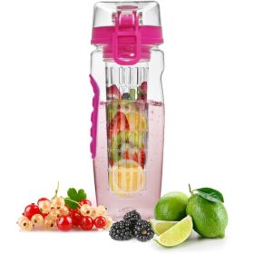 Fruit Infuser Water Bottle 32OZ Juice Shaker Sport W& Flip Top Lid Anti-Slip Grips For Office Home Sport Running Walking Hiking (Option: Pink)