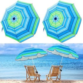 2 Pcs Automatic Chair Umbrella with Universal Clamp 44" UPF 50+ Portable Clamp on Beach Chair Adjustable Wheelchair Umbrella for Outdoor Patio Pa (Color: Blue and Green Stripe)